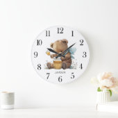 Grande Horloge Ronde Aquarelle mignonne Teddy Bear Pot de miel (Maison)