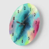 Grande Horloge Ronde Aquarelle moderne Green & Red Space Nebula (Angle)