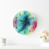 Grande Horloge Ronde Aquarelle moderne Green & Red Space Nebula (Maison)