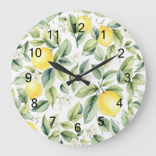 Grande Horloge Ronde Aquarelle moderne Motif jaune citron
