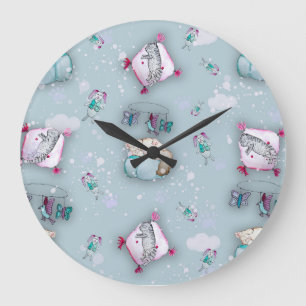 Grande Horloge Ronde Aquarelle motif chatons couchage mignons et leurs