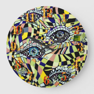 Grande Horloge Ronde Aquarelle Œil Omniscient Mystérieux Captivant