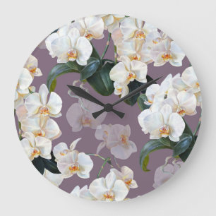 Grande Horloge Ronde Aquarelle orchidée lavande foncée.