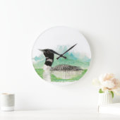 Grande Horloge Ronde Aquarelle originale Oiseau de Loon Commun (Maison)
