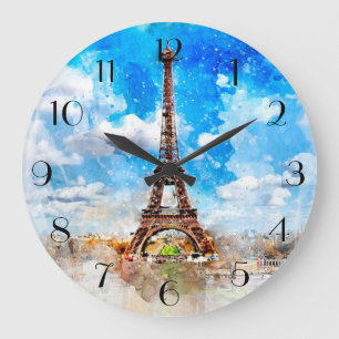 Grande Horloge Ronde Aquarelle Paris