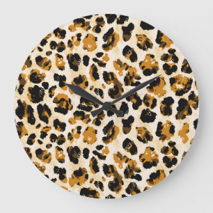 Grande Horloge Ronde Aquarelle peau léopard, dégradé cravate-teint.