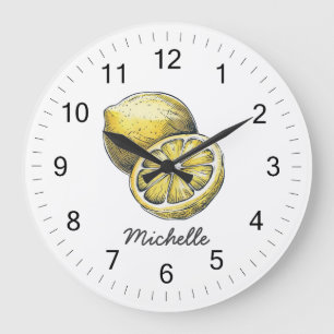 Grande Horloge Ronde Aquarelle personnalisée moderne tendance Citron ja