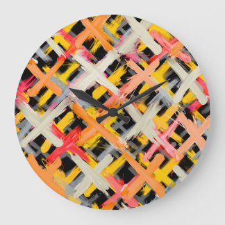 Grande Horloge Ronde Aquarelle plaid, gras, coloré, diagonale.