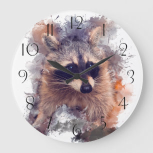 Grande Horloge Ronde Aquarelle Raccoon