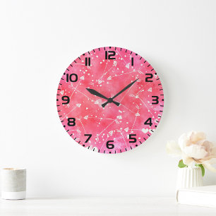 Grande Horloge Ronde Aquarelle romantique Coeurs et flèches roses Motif