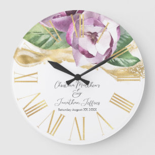 Grande Horloge Ronde Aquarelle romantique Magnolia