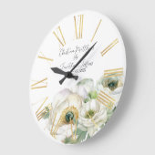 Grande Horloge Ronde Aquarelle romantique Ranunculus blanc (Angle)