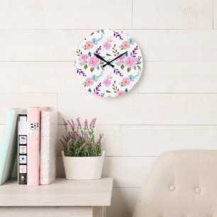 Grande Horloge Ronde Aquarelle rose