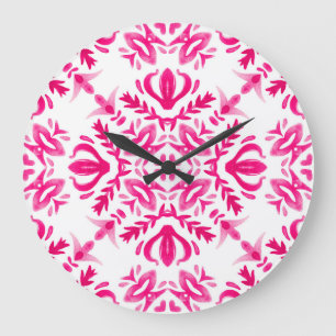 Grande Horloge Ronde Aquarelle rose : conception géométrique des carrea