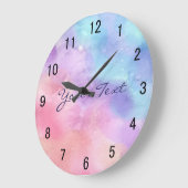 Grande Horloge Ronde Aquarelle rose et bleu personnalisée (Angle)