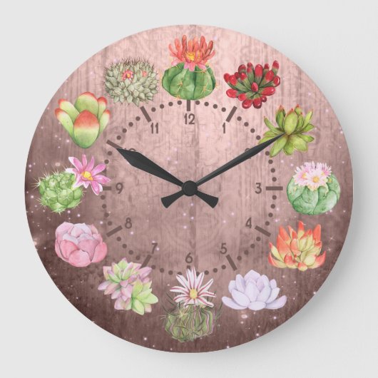 Grande Horloge Ronde Aquarelle rustique Succulents (Recto)