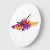 Grande Horloge Ronde Aquarelle Skyline de Chicago en blanc (Angle)