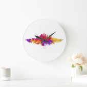 Grande Horloge Ronde Aquarelle Skyline de Chicago en blanc (Maison)