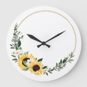 Grande Horloge Ronde Aquarelle Tournesols jaunes et couronnes Fleurs sa