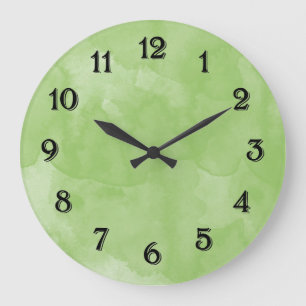 Grande Horloge Ronde Aquarelle verte menthe chic pastel