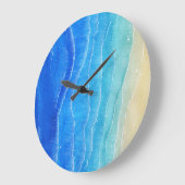Grande Horloge Ronde Aquarelle vue mer et plage. (Angle)