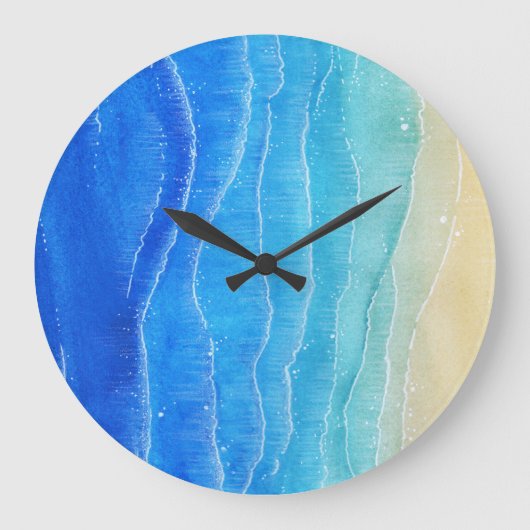 Grande Horloge Ronde Aquarelle vue mer et plage. (Recto)