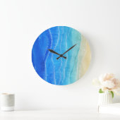 Grande Horloge Ronde Aquarelle vue mer et plage. (Maison)