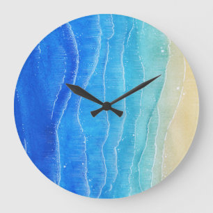 Grande Horloge Ronde Aquarelle vue mer et plage.