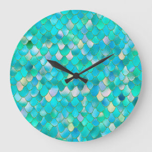 Grande Horloge Ronde Aquarelle Wonky Parties scintillant Turquoise Méta