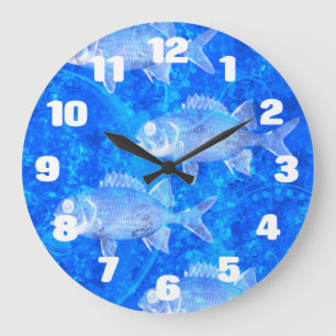 Grande Horloge Ronde Aquarium Blue Fish