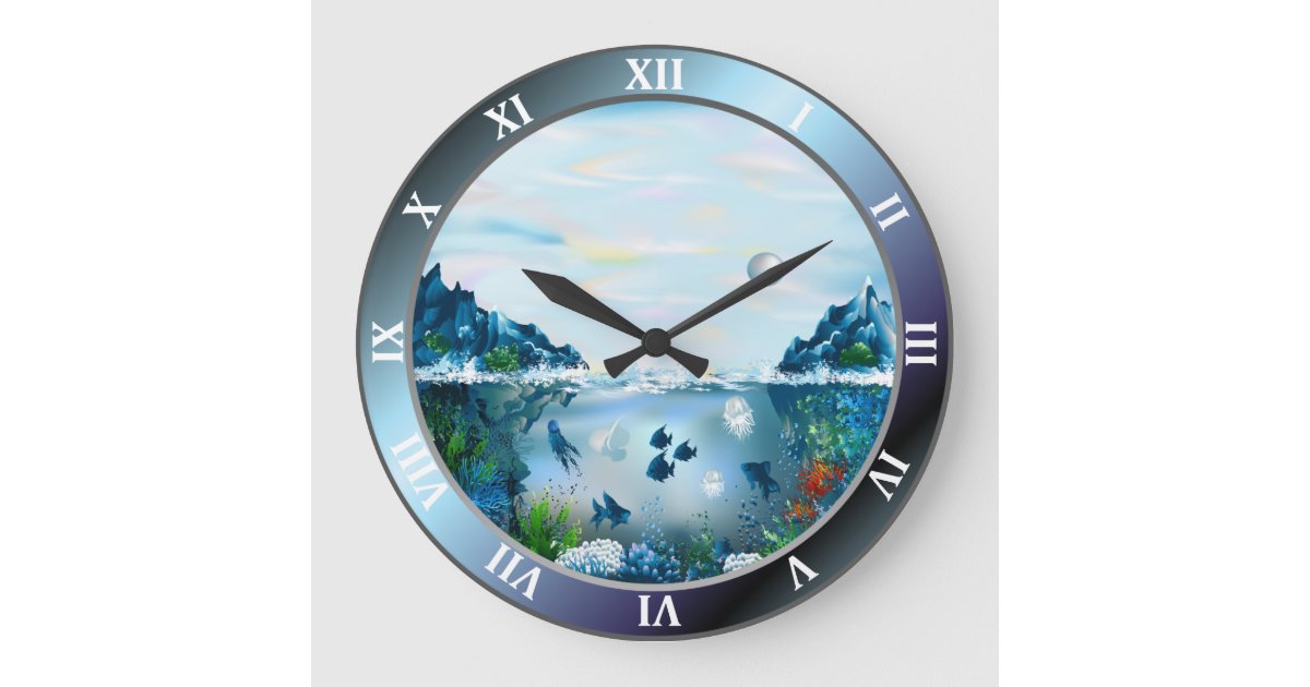 Horloge Rétro Kitsch Aquarium Avec Poissons Et Dauphins - À Réparer/Pour Pièces, Mouvement Quartz