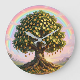 Grande Horloge Ronde Arbre à argent doré