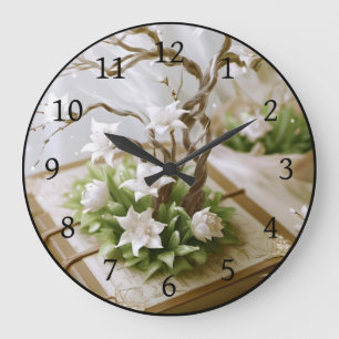 Grande Horloge Ronde Arbre à fleurs qui pousse à partir d'un livre