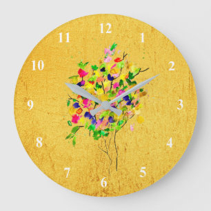 Grande Horloge Ronde Arbre abstrait couleur aquarelle