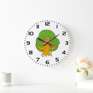 Grande Horloge Ronde Arbre avec des animaux de la forêt Nature mignonne
