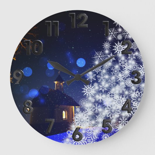 Grande Horloge Ronde Arbre blanc de Noël bleu (Recto)
