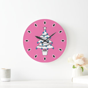 Grande Horloge Ronde Arbre de Noël blanc