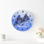 Grande Horloge Ronde Arbre de Noël bleu décoré sur mesure (Maison)