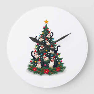 Grande Horloge Ronde Arbre de Noël Chat Smoking Chat Smoking Lumières X