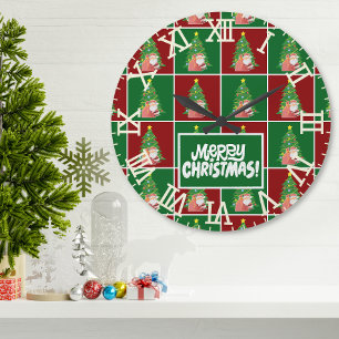 Grande Horloge Ronde Arbre de Noël PÈRE NOËL personnalisable