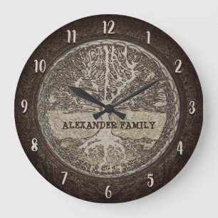 Grande Horloge Ronde Arbre de nom de famille de la vie fait sur