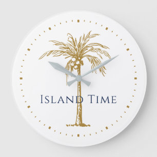 Grande Horloge Ronde Arbre de palme tropical artistique or personnalisé