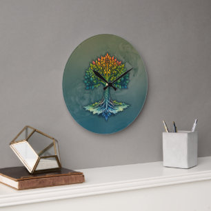 Grande Horloge Ronde Arbre de Vie Aube Changeante