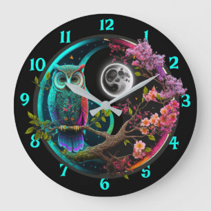 Grande Horloge Ronde Arbre de vie avec hibou