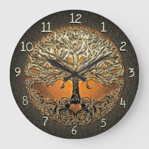 Grande Horloge Ronde Arbre de vie Coeur en cuivre