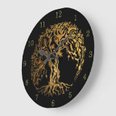 Grande Horloge Ronde Arbre de vie Mehndi (Or) (Angle)