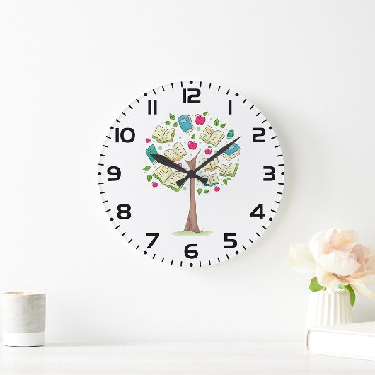 Grande Horloge Ronde Arbre éducatif de connaissances avec des livres