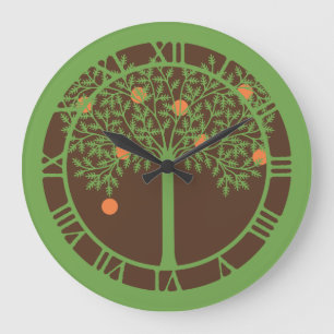 Grande Horloge Ronde Arbre orange stylisé