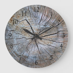 Grande Horloge Ronde Arbre rustique à anneau d'arbre en bois affaissé