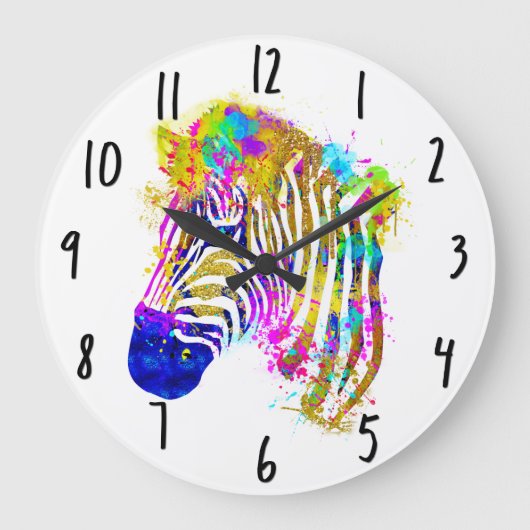 Grande Horloge Ronde Arc en arc-en-ciel Peinture Zebra Graphique (Recto)